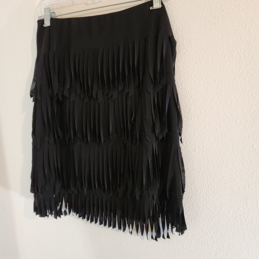 tiered fringe stretch Knee Length skirt dance latin